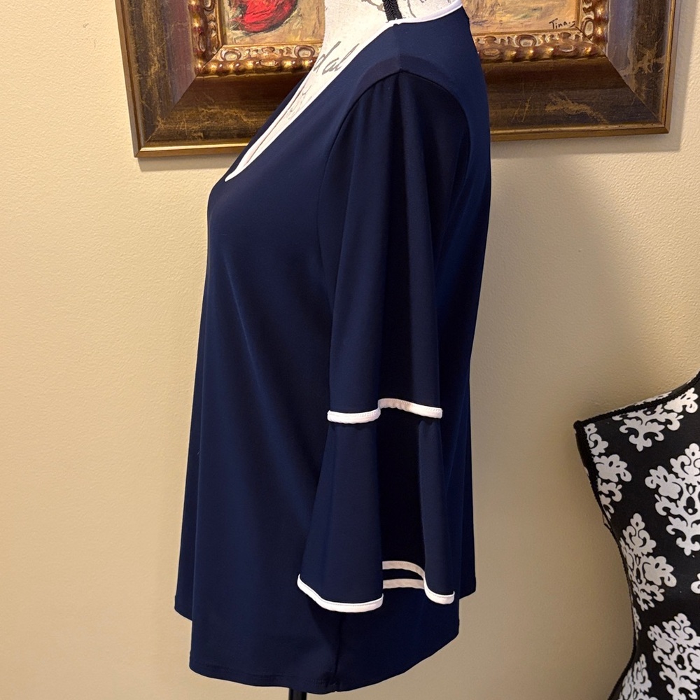 Faith and Joy Navy Blue Bell Sleeve Blouse - Picture 6 of 10